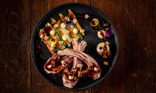 Roasted "Axuria" Lamb Rack with Foie Gras Cubes